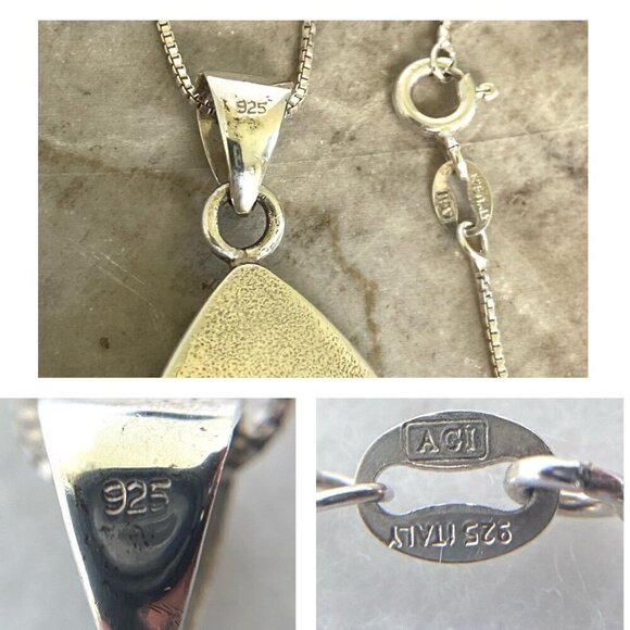 Sterling Silver 925 Mother Of Pearl Jasper Tigers Eye Inlay Pendants Necklace - Picture 9 of 16